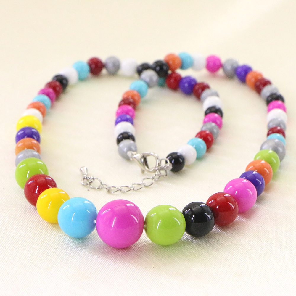 Popular Candy Beads Necklace Colorful Turkey Stone Chalcedony Round Natural Stone For Women Girls Lady Hand Chain Jewelry Design alx