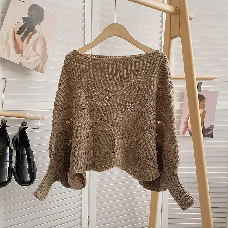 Yitimoky Knitted Oversized Sweater Women Jumper Pullover Fall Winter 2022 Slash Neck Hollow Out Korean Fashion Long Sleeve Top alx