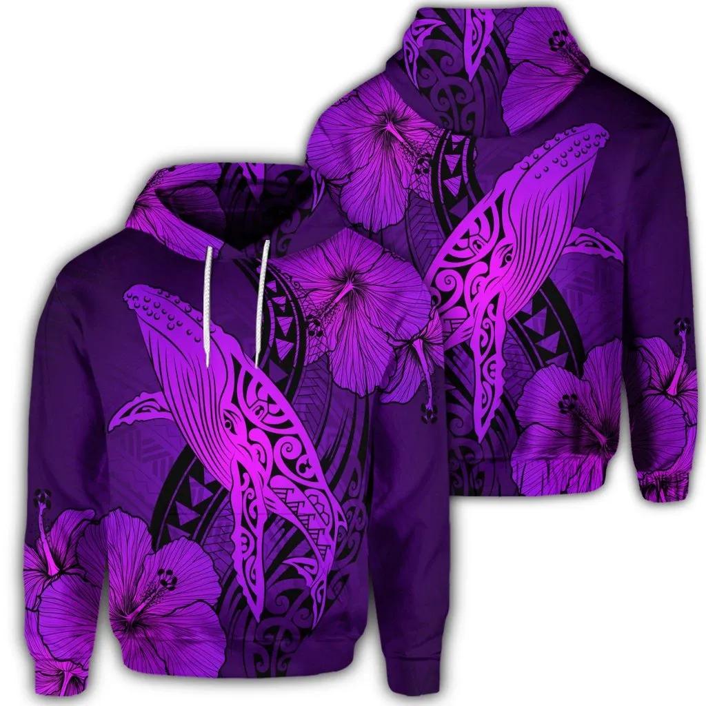 Alohawaii Hoodie – Hawaiian Map Whale Swim Hibiscus Polynesian Hoodie – Purple – Ah – J6R