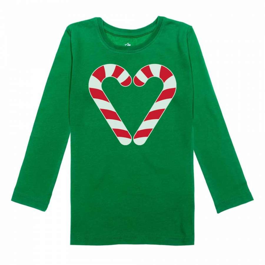 Christmas Candy Cane Heart Gift Toddler Girls Fitted Long Sleeve T-Shirt