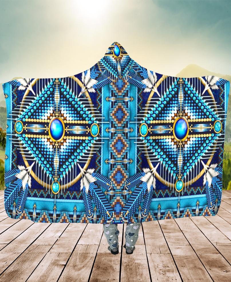 Welcomenative Native Mandala Blue Hooded Blanket, All Over Print, Native American