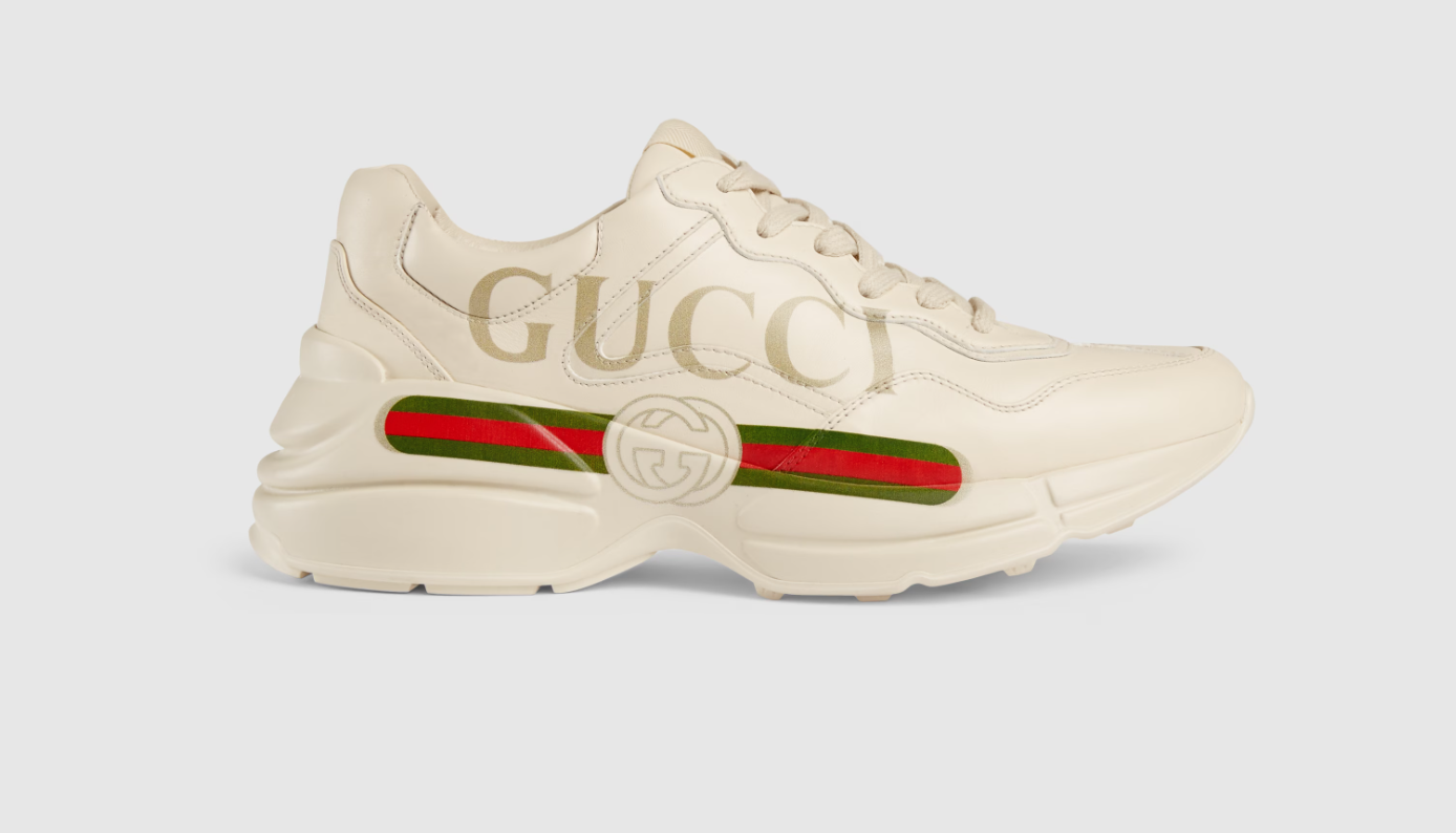 Ivory Leather Rhyton Vintage Gucci Logo Sneaker 601382