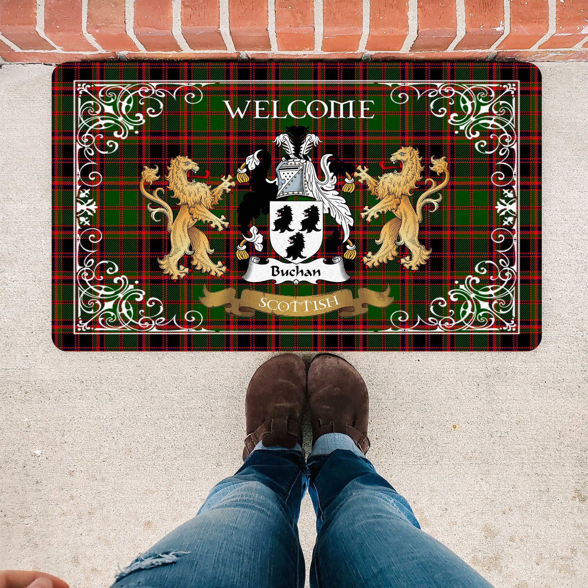 Scotstee Shop Tartan Door Mat The Family Buchan Scottish Plaid Doormat, Welcome Mat, Christmas Door Mat