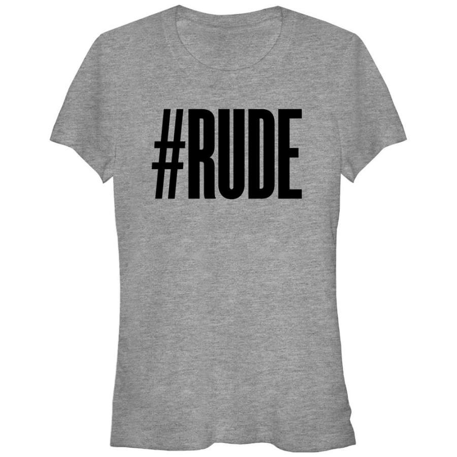 CHIN UP Junior’s Hashtag Rude  T Shirt Athletic Heather