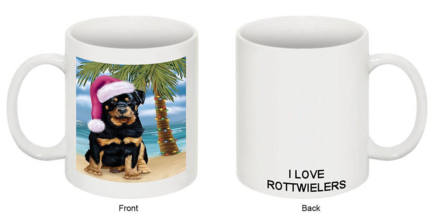 Summertime Rottweiler Puppy On Beach Christmas Mug Cmg0826