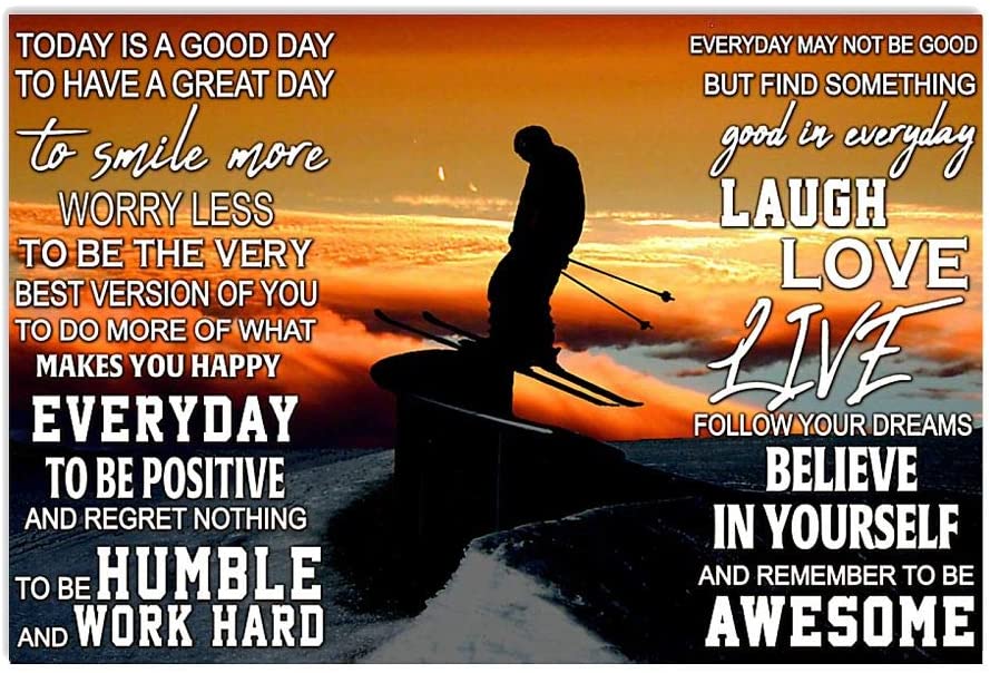 Vintage Skiing Silhouette – Good Day Find Something Good Believe In Yourself Laugh Love Live Poster Art Print      Home Decor Gift For Men Women Family Friend On Birthday Xmas