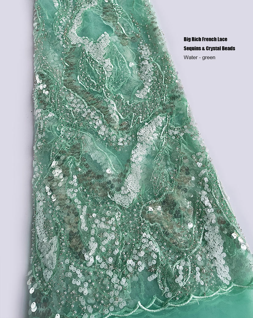 Water Green Big Wedding Tulle Lace Crystal Beaded Rich African French Net Fabric with Sequins for Occasions 5 Yards High Quality alx