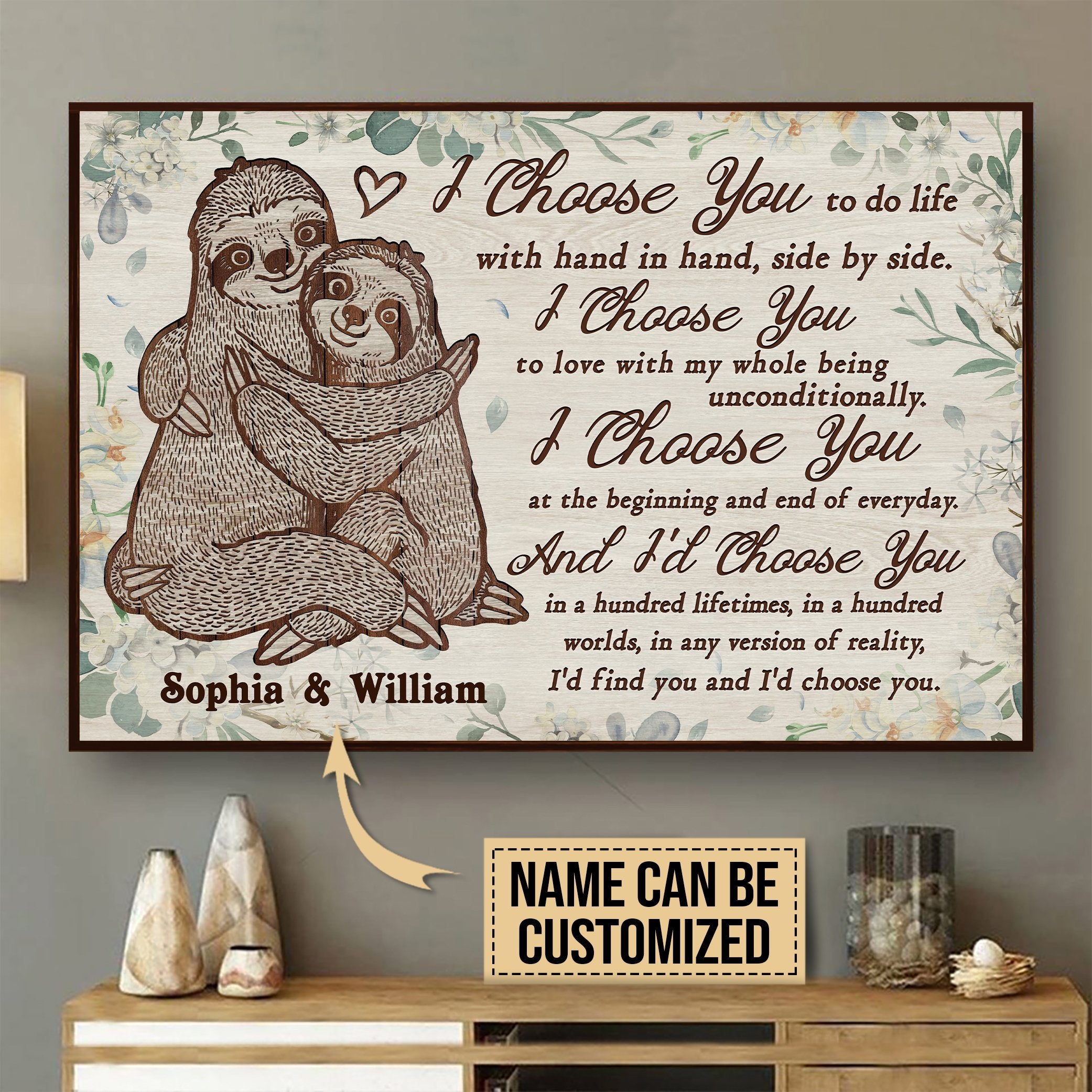 Aeticon Gifts Personalized Sloth I Choose You Canvas Mom Dad Gift Home Decor