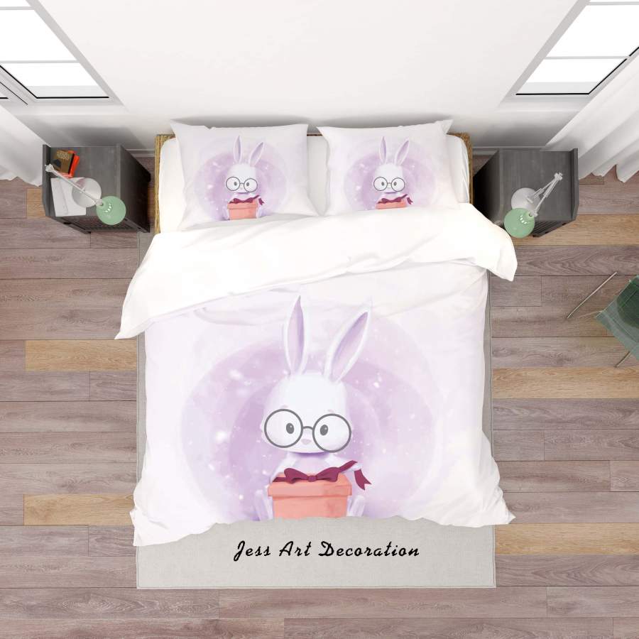 3D White Purple Rabbit Gift Quilt Cover Set Bedding Set Duvet Cover Pillowcases SF47