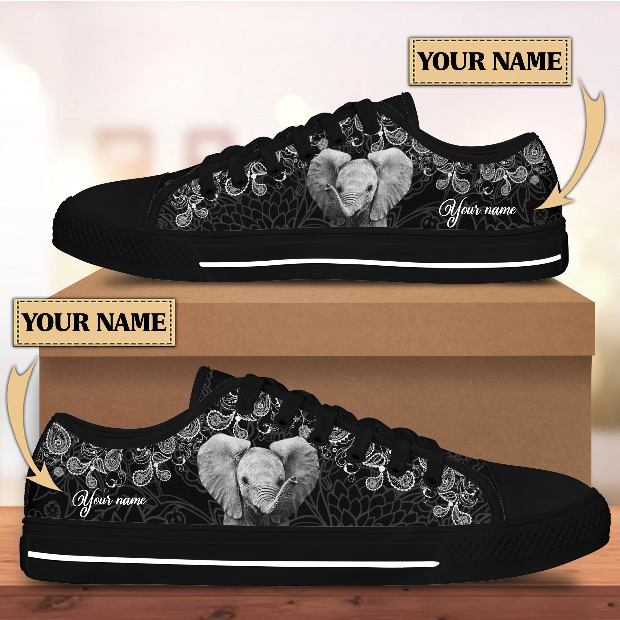 Personalized Elephant Low Top Shoes No.1 – Gift For Elephant Lovers