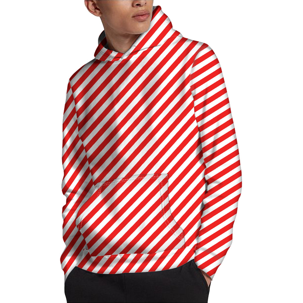 Red And White Candy Cane Striped Print Pullover Hoodie