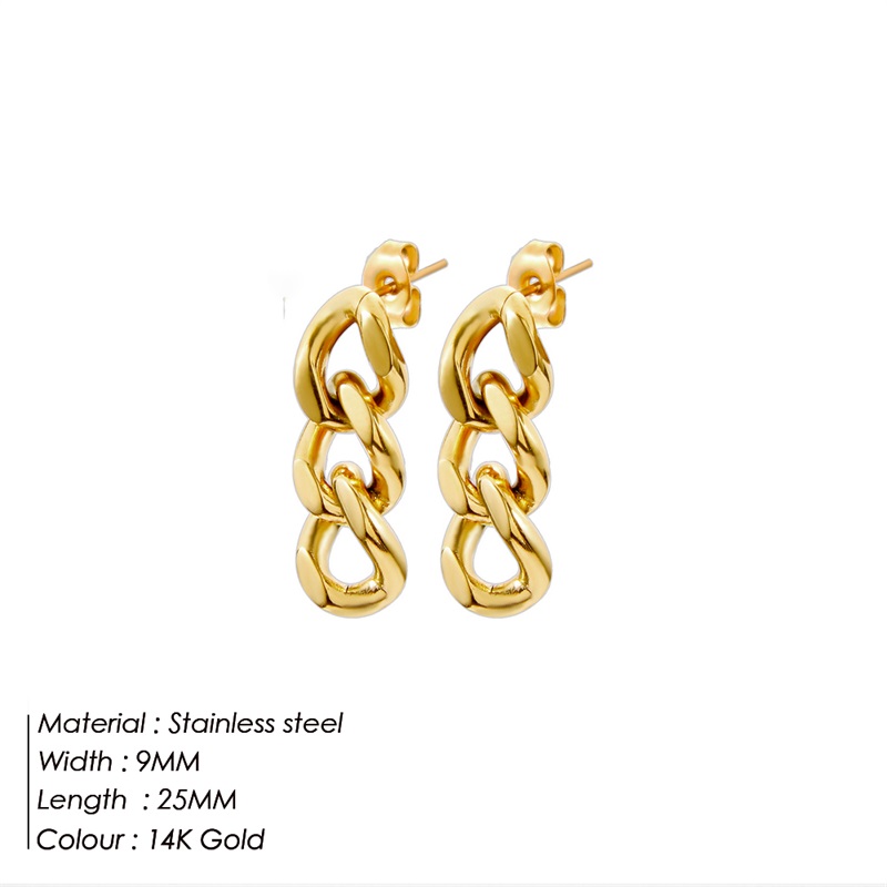 SUNIBI Fashion Stainless Steel Stud Earrings for Women Cuban Link Chain Gold Plated Dangle Earrings Rock Punk Jewelry Wholesale alx