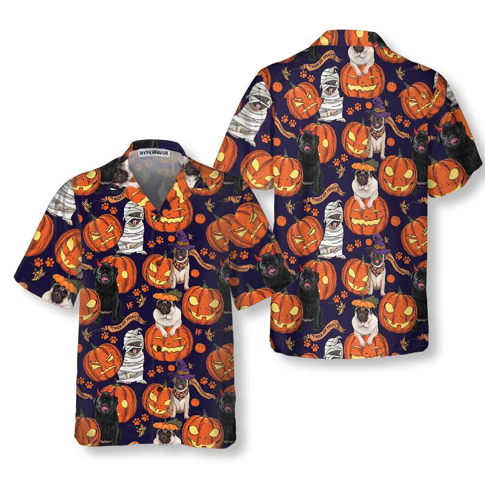 Halloween Pug Dog With Pumpkin Hawaii Unique Shirt For Ha42262