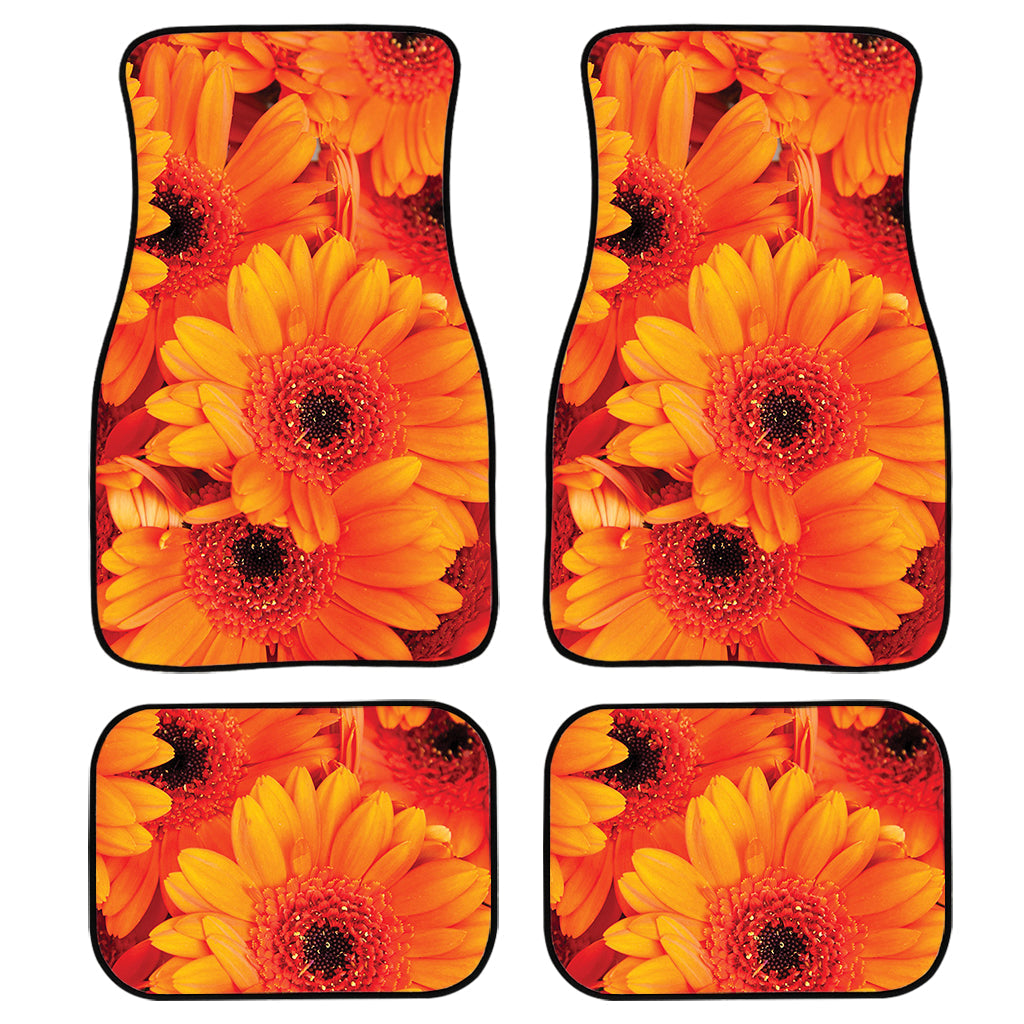 Orange Daisy Flower Print Front And Back Car Floor Mats, Front Car Mat