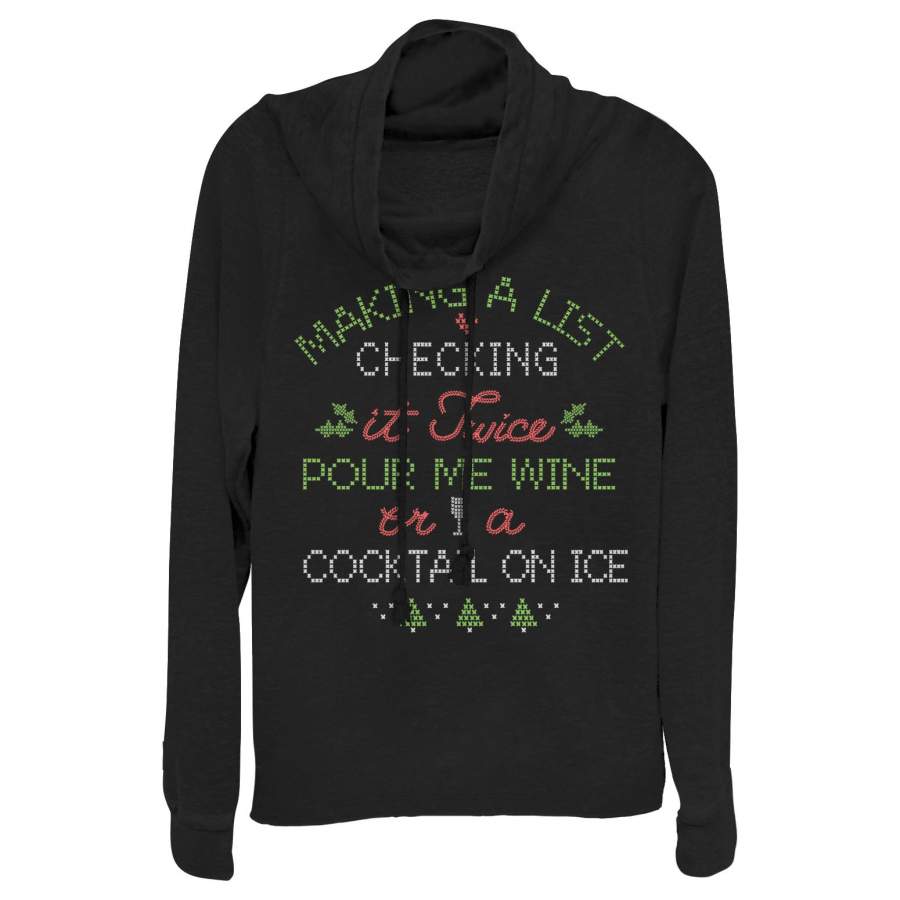 CHIN UP Junior’s Christmas Wine or Cocktail Cowl Neck Sweatshirt