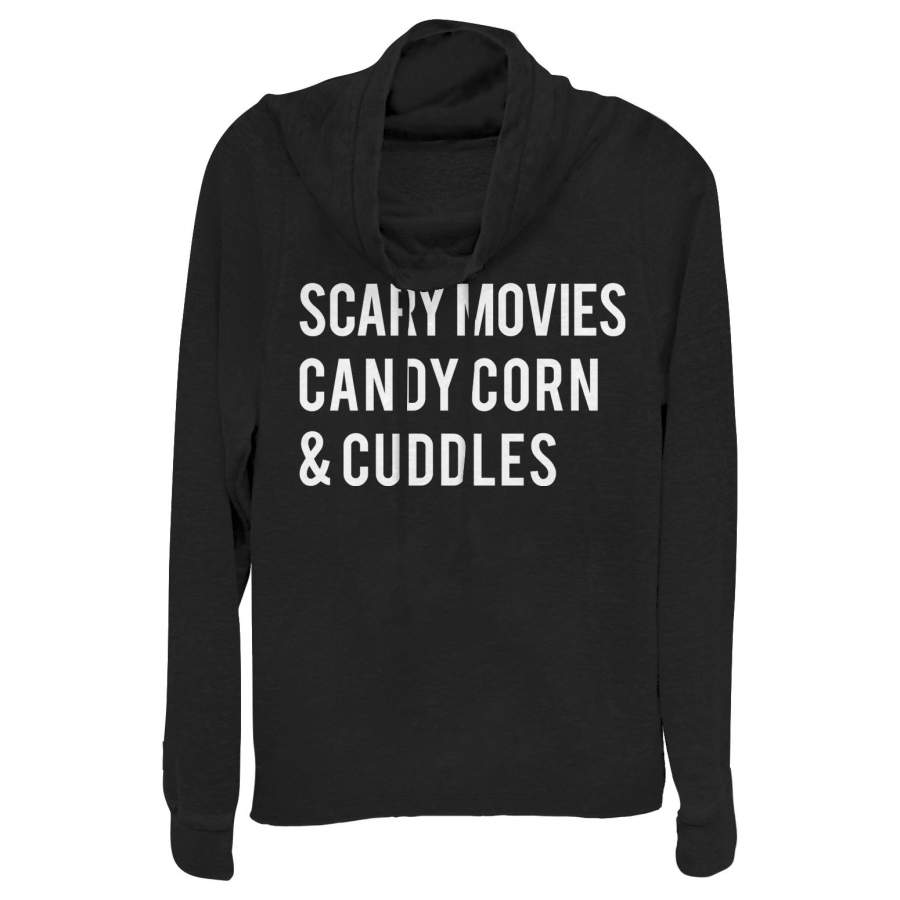 CHIN UP Junior’s Halloween Candy Corn and Cuddles Cowl Neck Sweatshirt