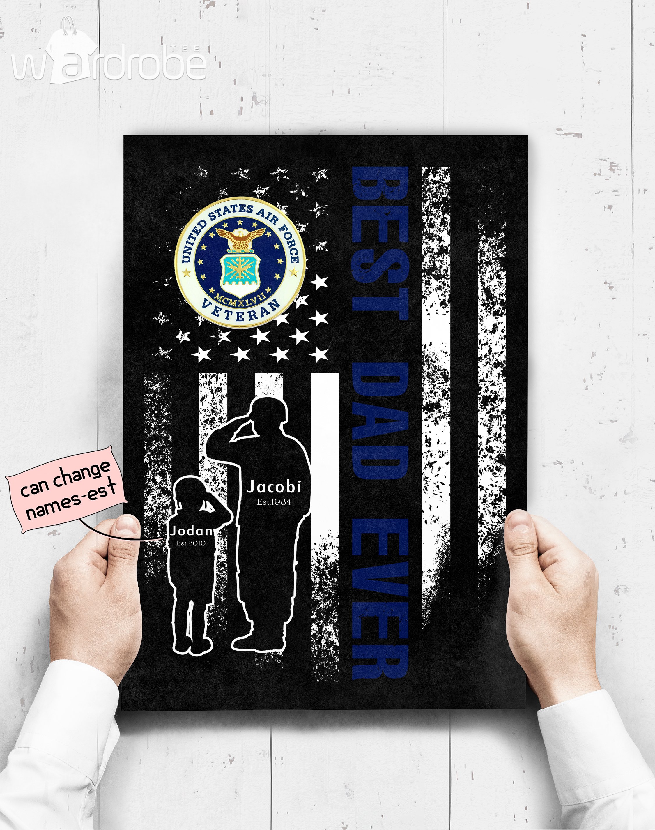 Personalized Father’s Day Gift Custom Poster Prints Wall Art Dad And Son United States Air Force Veteran 1