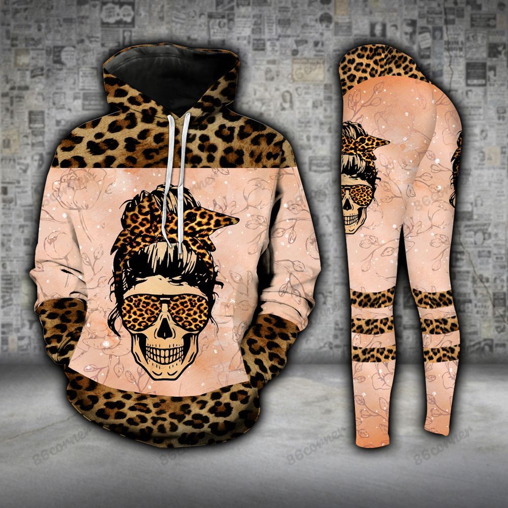 Skull Leopard Legging And Hoodie Set