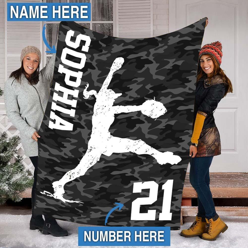 [Personalized Name & Number] Softball – Gift For Softball Lover Gift For Daughter Home Decor Gift For Family – Sherpa Blanket Fleece Blanket