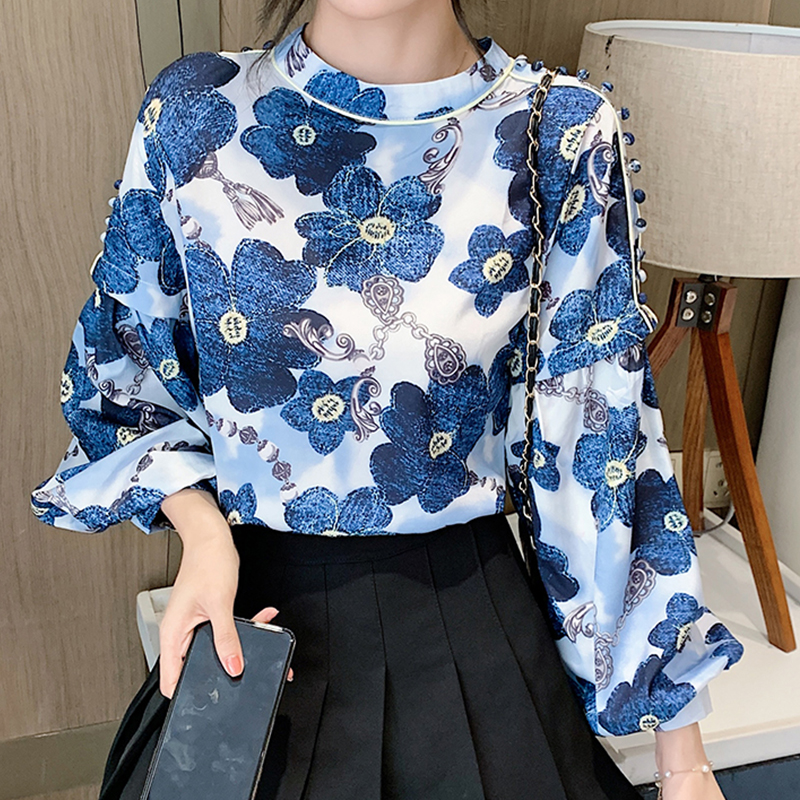 2021 Spring summer Women Blouses Fashion Chinese style vintage floral shirts Blouse Long lantern sleeve Tops Blusas Mujer alx