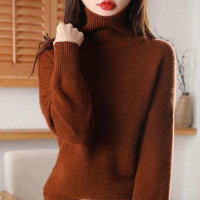 100% pure wool sweater Women’s high neck pullover Autumn and winter new fashion knitting loose sweater Korean bottoming shirt to alx