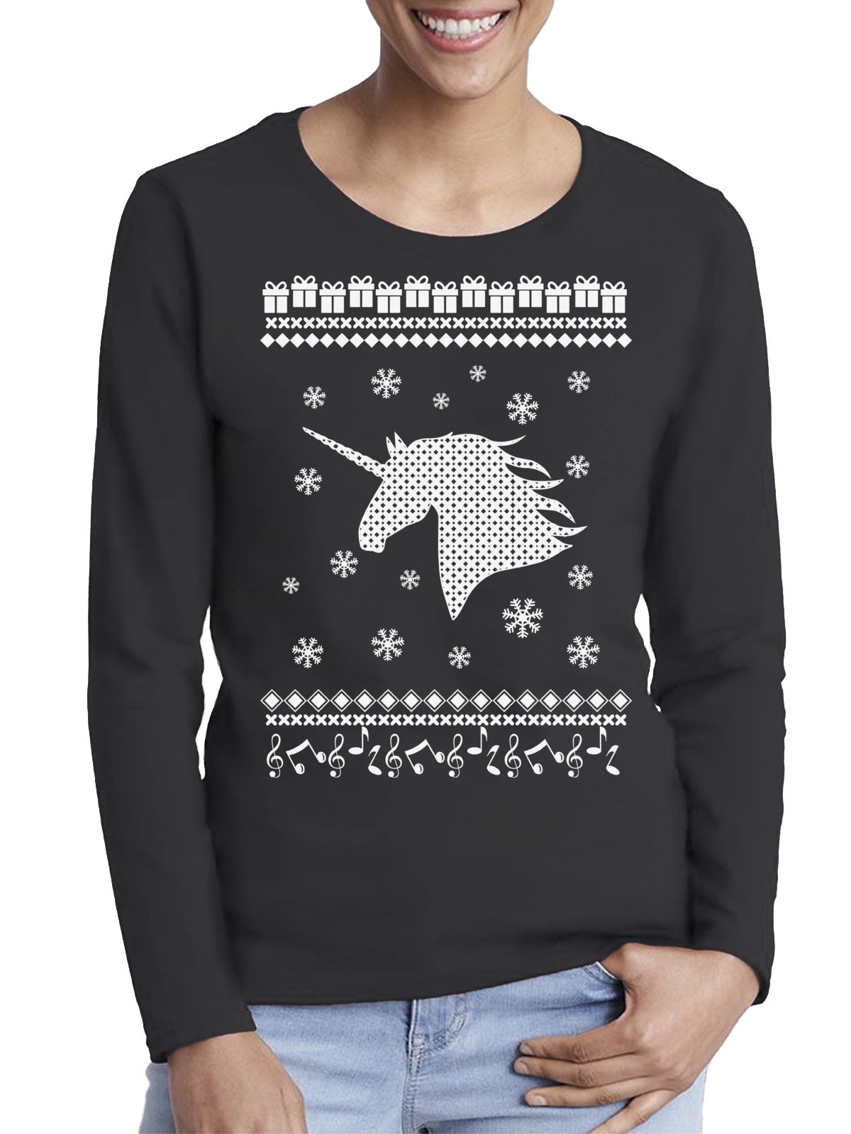 Styles Xmas Unicorn Ugly Christmas Sweater Long Sleeve T-Shirt For Women