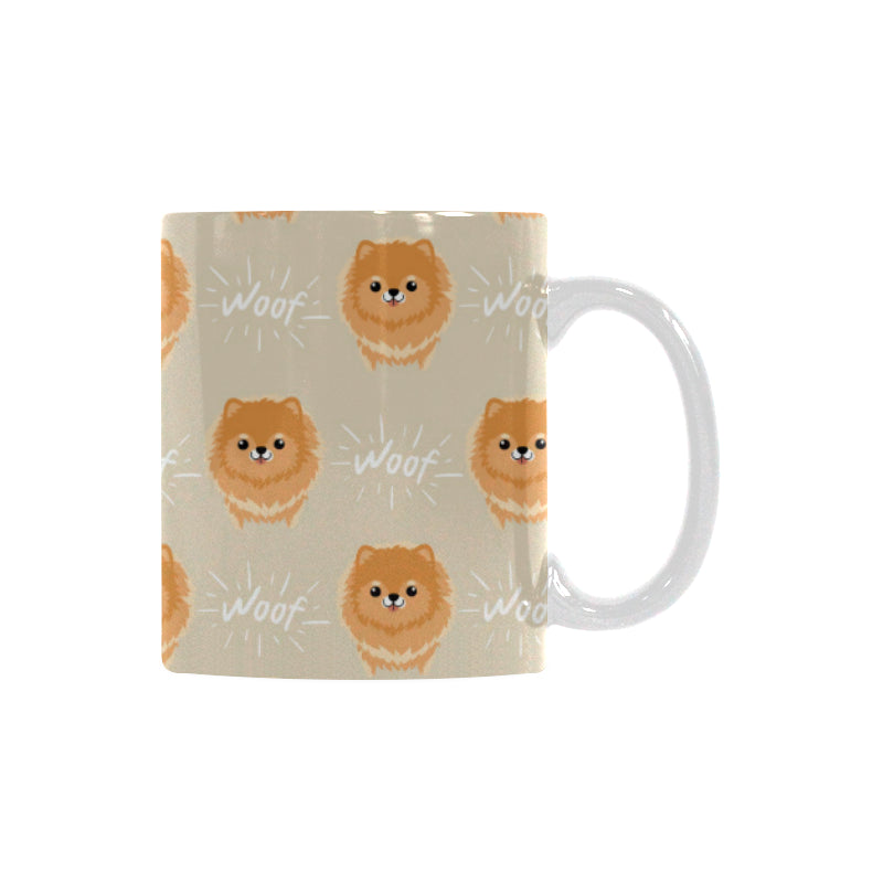 Cute brown pomeranian puppy on blue Classical White Mug (Fulfilled In US)