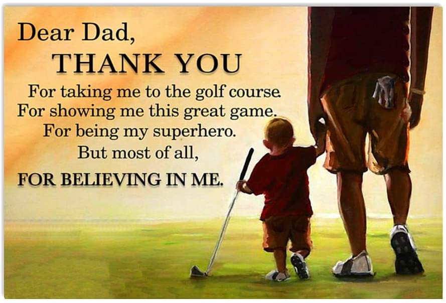 Vintage Golf Dad And Son – Dear Dad Thanks For Believing In Me Poster Art Print      Home Decor Gift For Men Women Family Friend On Birthday Xmas