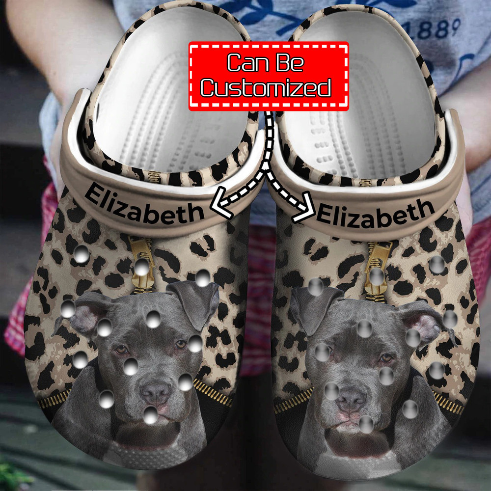 Dog Crocs – Personalized Pitbull Leopard Pattern Clog Shoes For Men And Women