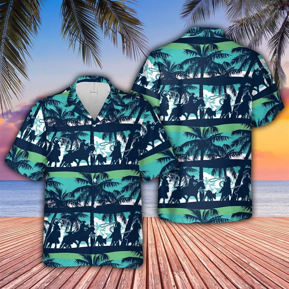 Blue Team Roping Coconut Tree Summer Vibe Aloha Hawaii Shirts For Men Women Ha22446