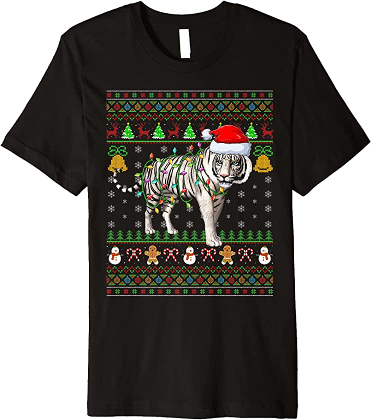 White Tiger Lover Xmas Santa Hat White Tiger Ugly Christmas Premium T-Shirt