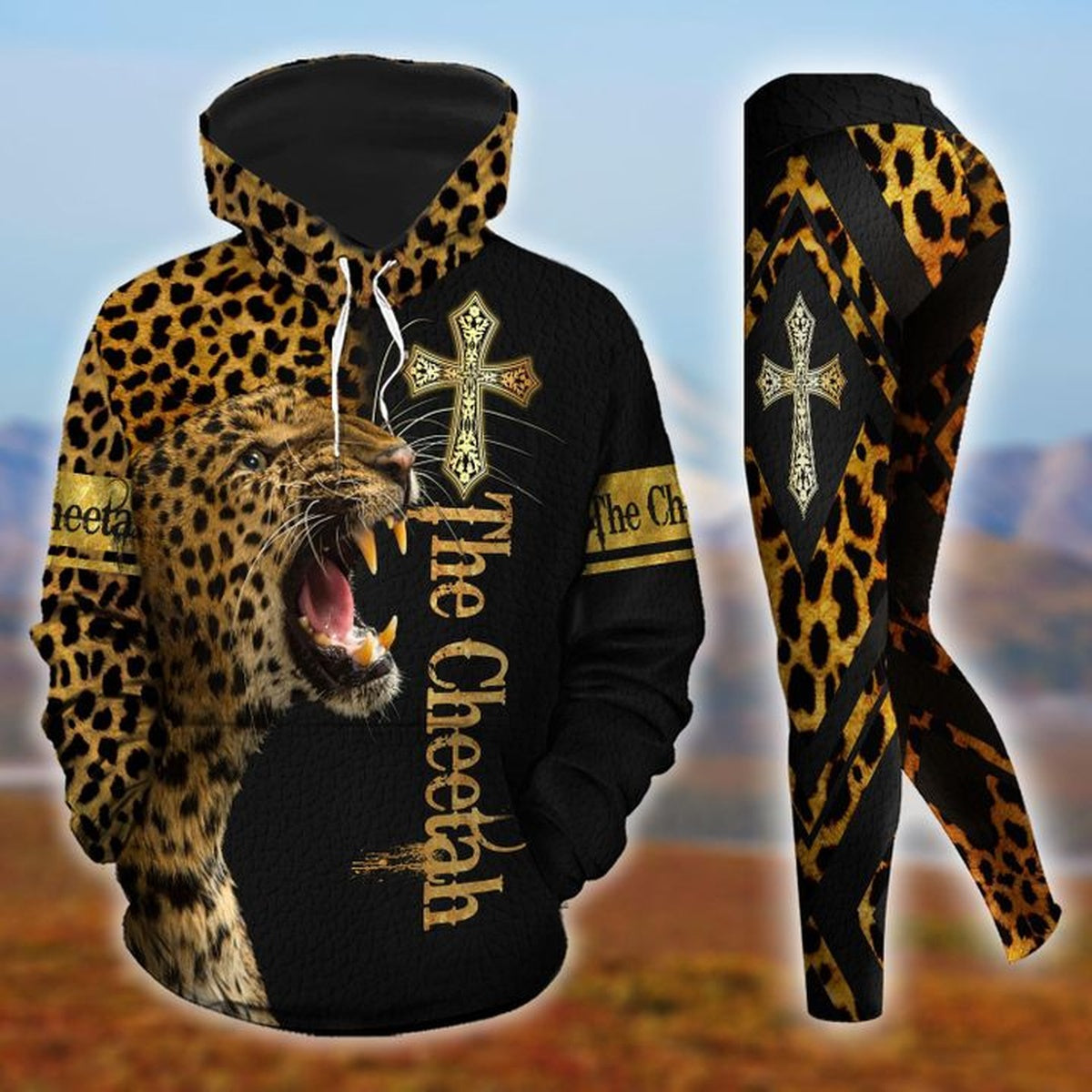 Christ Cross Golden Cheetah Leopard Legging Hoodie , Leopard Legging Hoodie