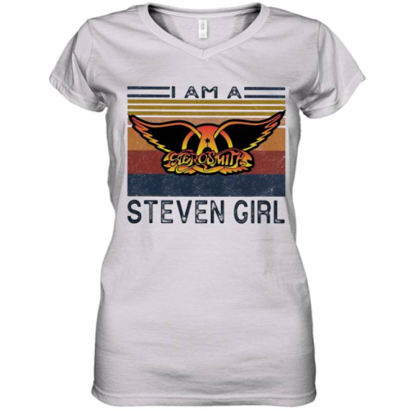 Aerosmith I Am A Steven Girl Vintage Retro Women's V-Neck T-Shirt