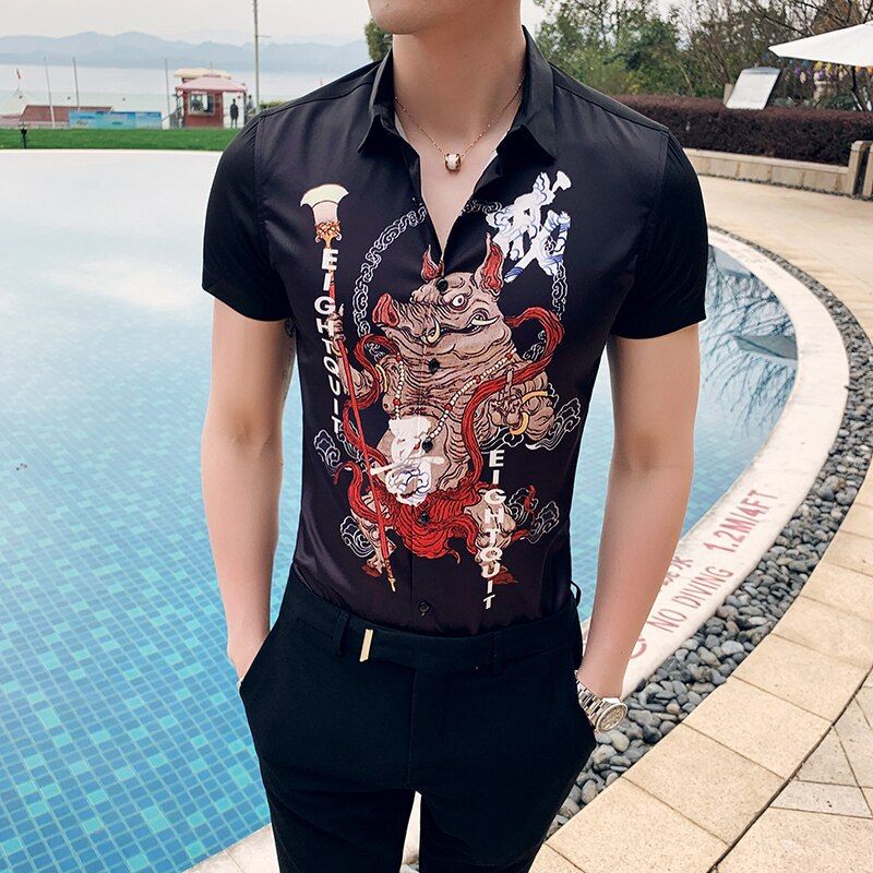 Casual Dress Short Sleeve Animal Print Hairstylist Shirts