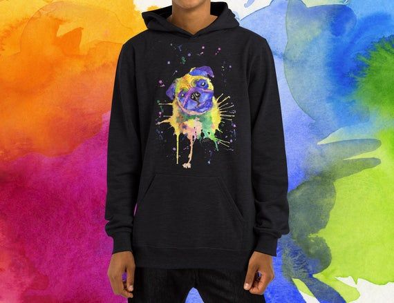 Pug Hoodie Rainbow Puppy Hoody Cute Pug Sweatshirt Dog Lover Sweater Pug Lover Jumper Puppy Lover Gift Ideas