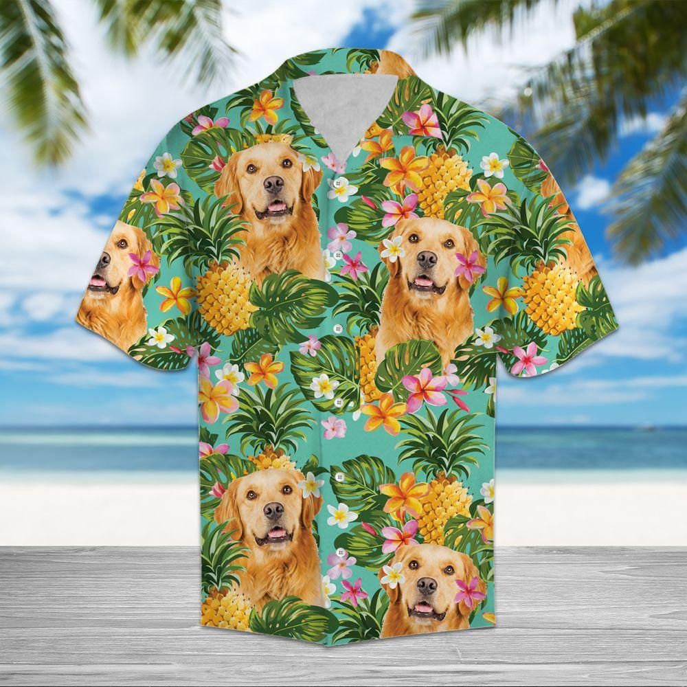 Tropical Pineapple Golden Retriever Aloha Hawaiian Shirt Colorful Short Sleeve Summer Beach Casual Shirt For Men And Women