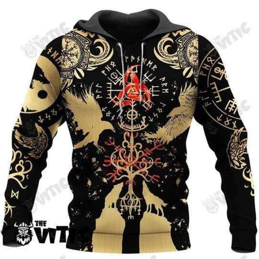 Viking Vegvisir Hugin and Munin with Fenrir Christmas hoodie 3d all over print #V