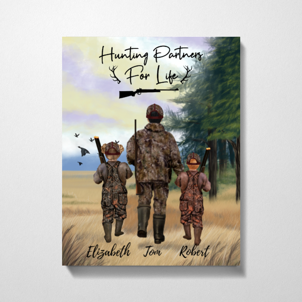 [Personalized Name] Duck Hunting Father And Two Kids – Best Gift Idea For Father’S Day, Gift For Home Decor, Gift For Family – Horizontal Canvas Matte Canvas Wall Art