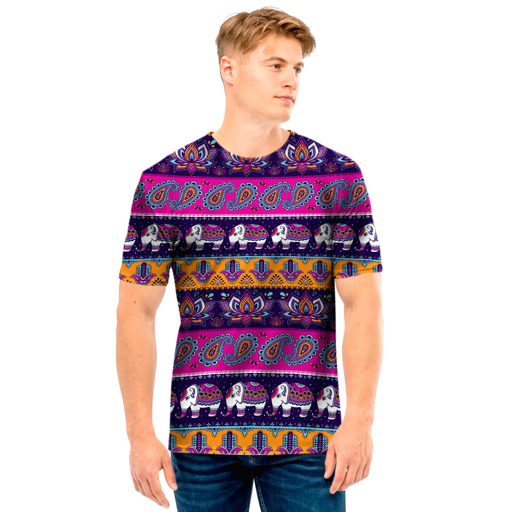 Paisley Elephant Hamsa Pattern Print Men’S T-Shirt