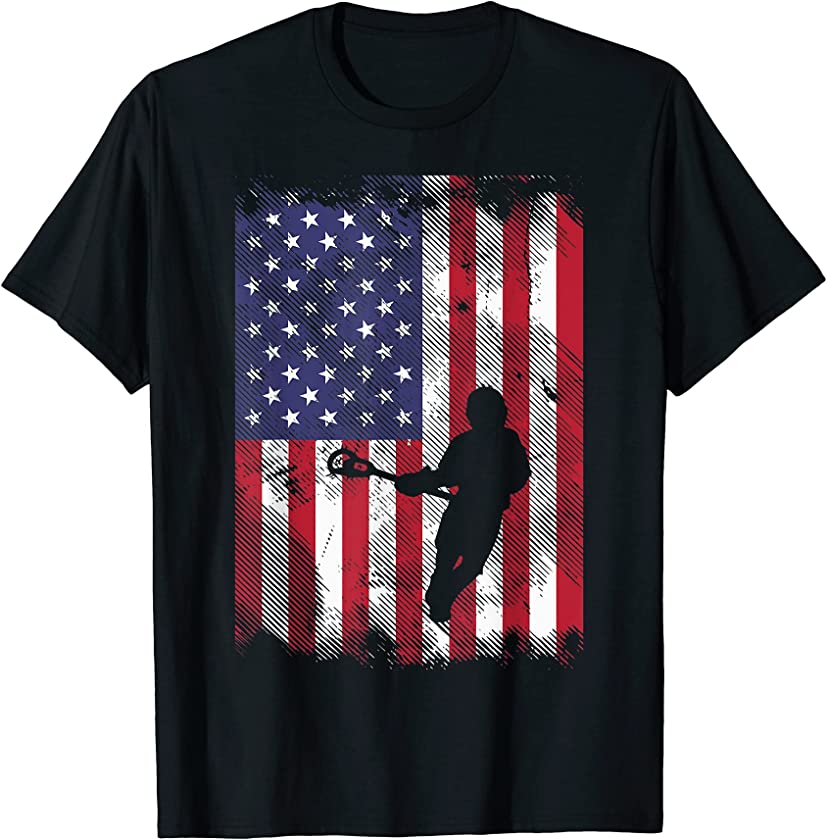 American Flag Lacrosse Vintage Lax Patriotic Men Women Kids T-Shirt