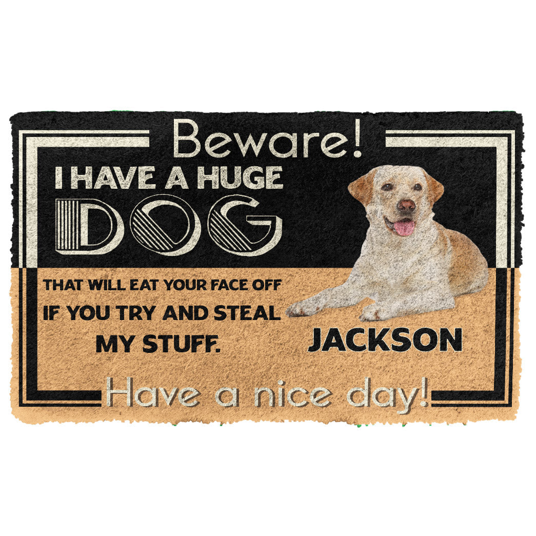 Gearhumans 3D Beware I Have A Huge Dog Custom Name Custom Photo Doormat