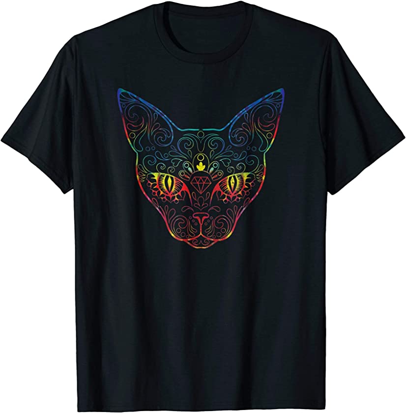 Sugar Skull Tie Dye Cat | Day of the Dead | Animal T-Shirt