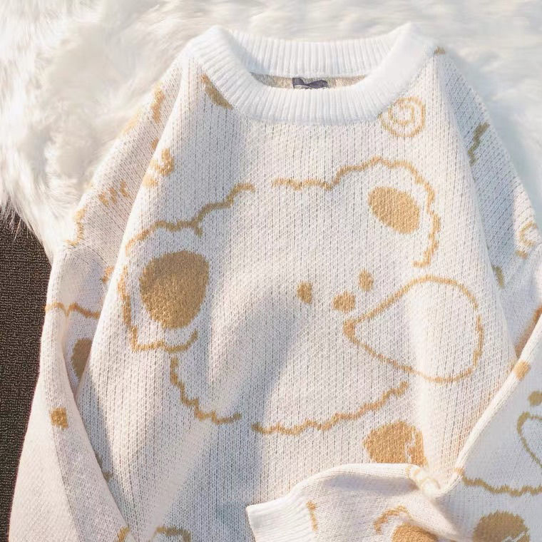 2022 Women Clothing Cute Bear Oversized Pullovers Coat Pull Femme Fashion Knitted Sweaters Korean Loose Casual Jumper Y2k Tops alx