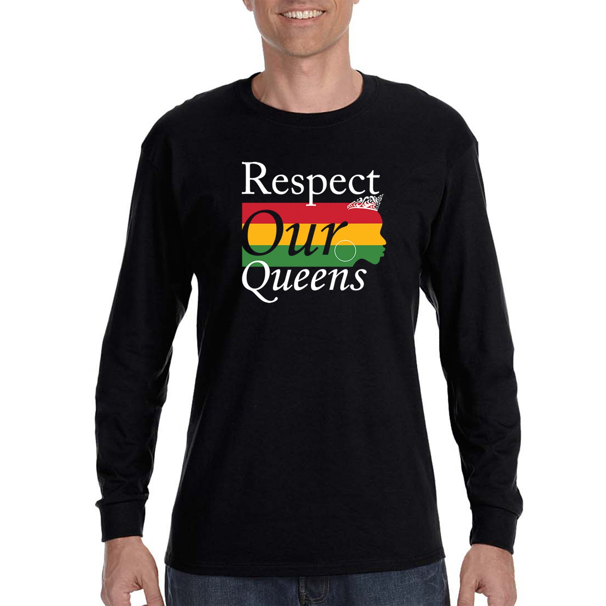 Xtrafly Apparel Men’S Respect Our Queens Black Is Beautiful Lives Matter Blm African American Pride Heritage Afro Rasta Long Sleeve T-Shirt