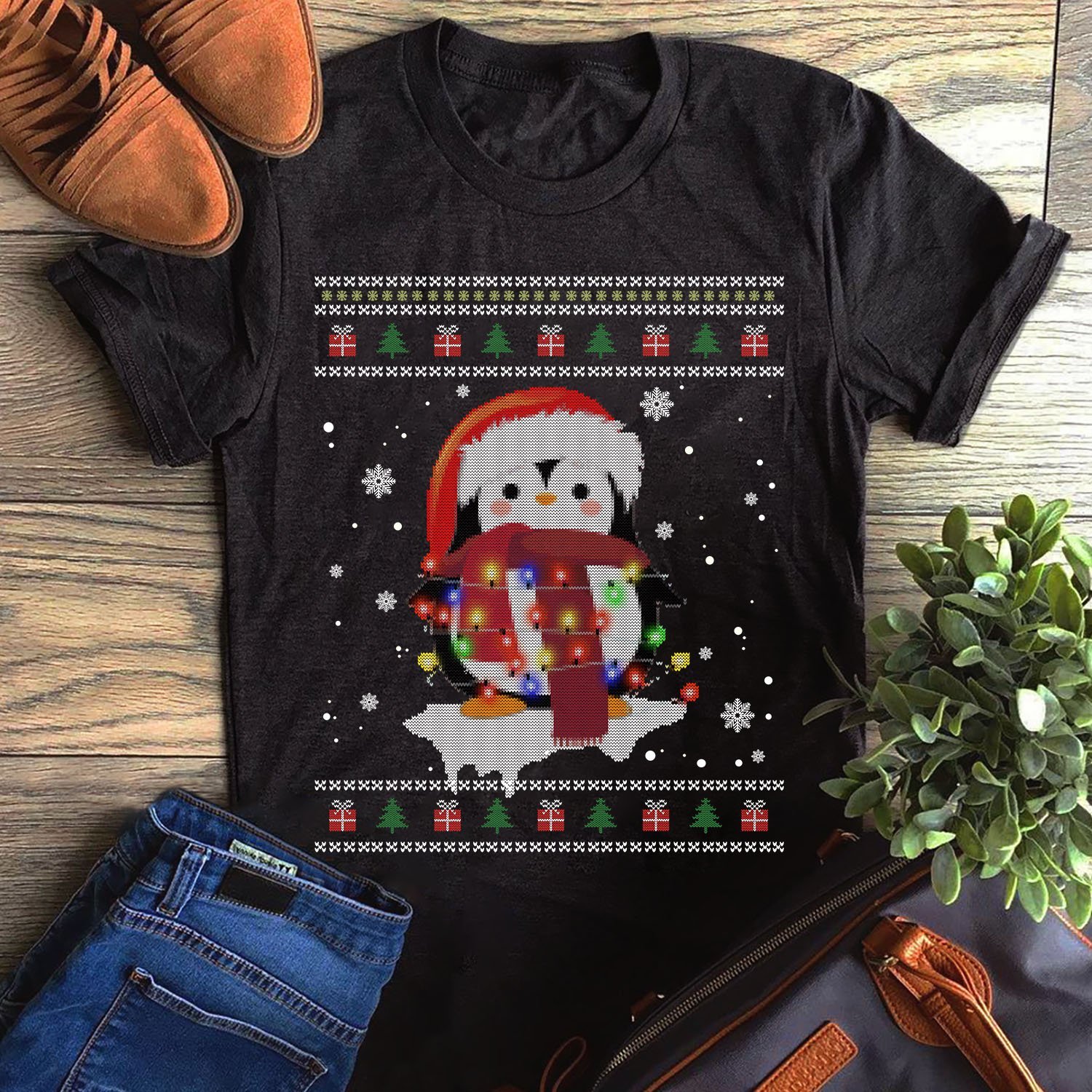 Faity Lights Penguin Ugly Christmas Sweater Unisex T-Shirt Hoodie Sweatshirt Plus Size S-5Xl