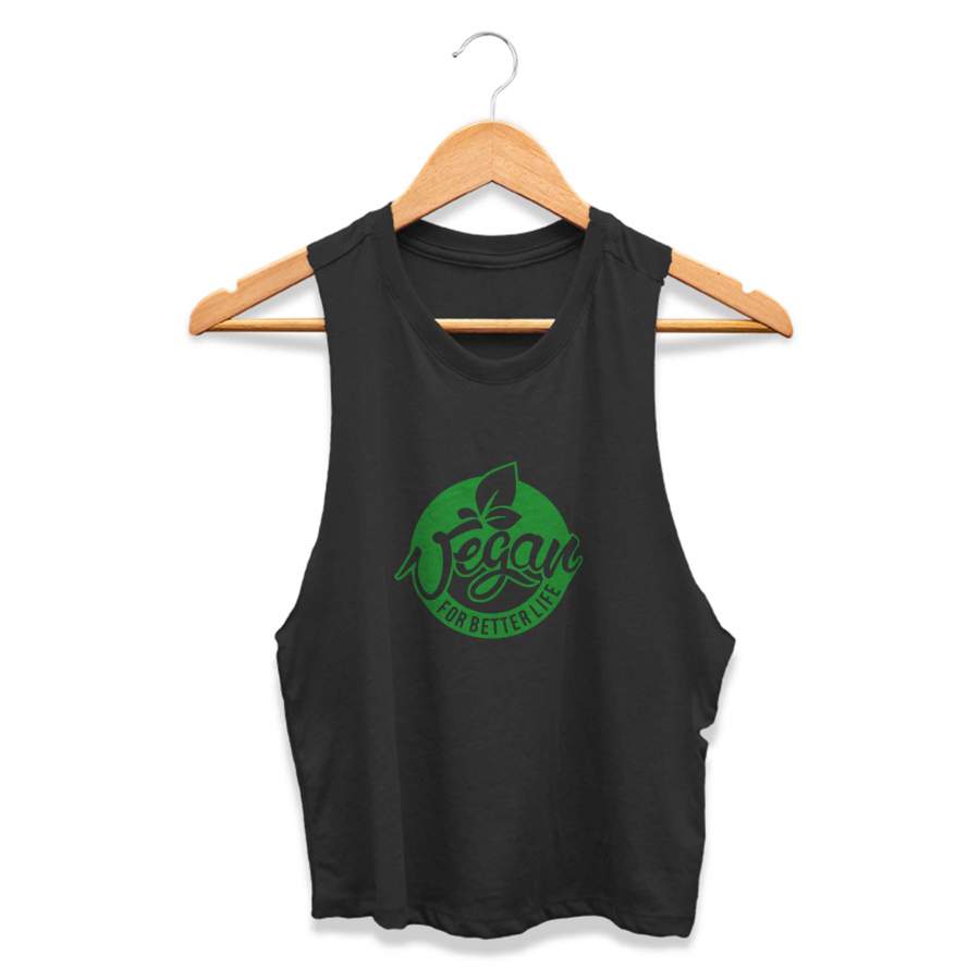 Vegan For Life Vegetarian Animal Rights CPY Womans Crop Tanktop Tee