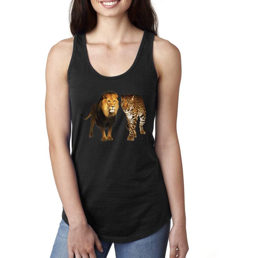 Wild African Lion and Cheetah Animal Lover Ladies Racerback Tank Top