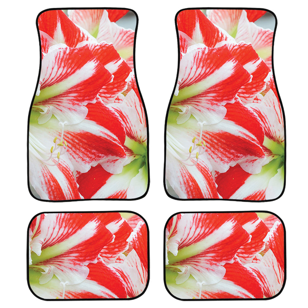 Red And White Amaryllis Print Front And Back Car Floor Mats, Front Car Mat