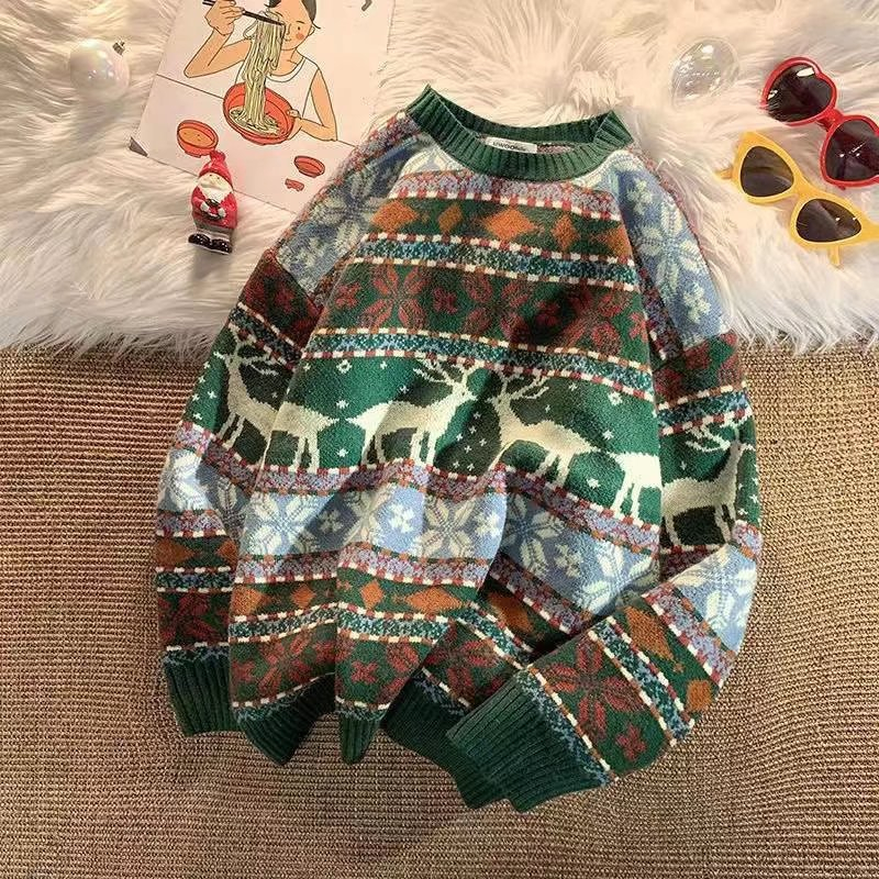 2022 New Christmas Sweater Elf Pattern Knitted Oversized Pullover Soft Warm Sweater Harajuku Festival O-Neck Casual Men Clothing alx