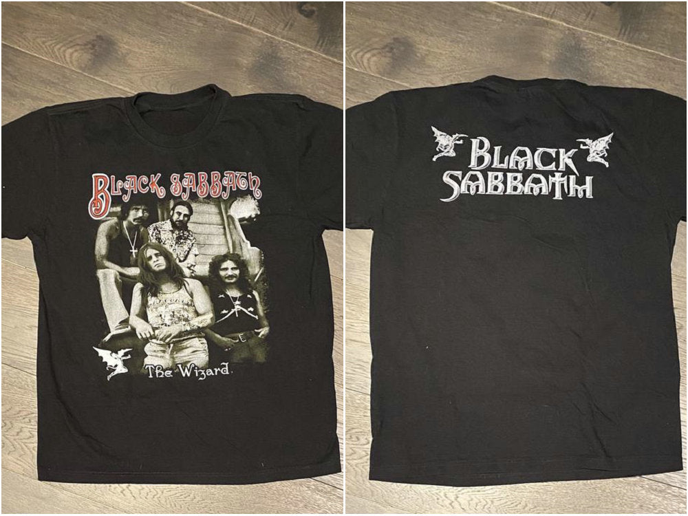 Black Sabbath The Wizard Graphic Tee Vintage 2000s Heavy Metal Band Black T-Shirt